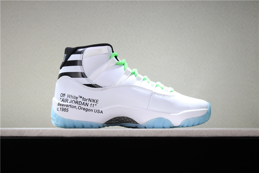 custom off white x air jordan 11 white legend blue black green