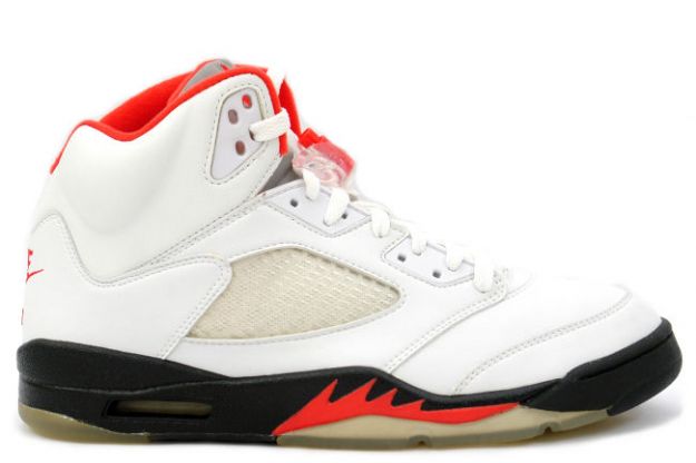 nike jordan 5 retro white black fire red shoes