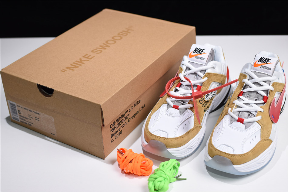 off white x nike m2k tekno white wheat red dad