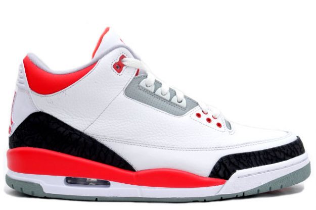 real nike jordan 3 white fire red cement grey shoes